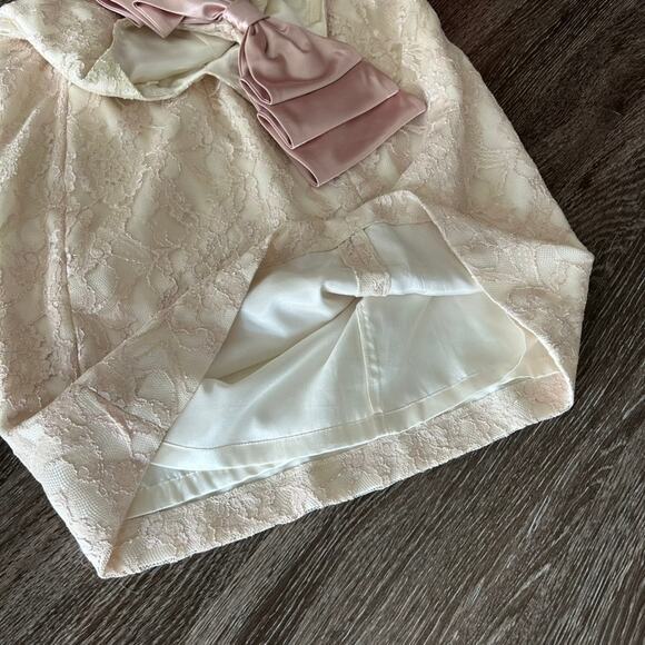 Aidan‎ by Aidan Mattox Blush Ivory One-Shoulder Lace Cocktail Dress & Bow Size 8 - Picture 9 of 11